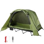 REDCAMP 1 Person Foldable Off-Ground Camping Tent with Camp Bed, Portable Elevated Tent Cot, Waterproof Outdoor Dome Tent for Picnic Hiking,Easy Set Up, Black bed +Green tent