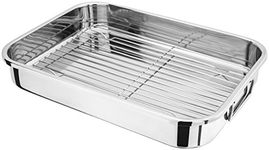 Judge H043 Large Stainless Steel Roasting Pan with Rack, 42cm x 30cm x 6.5cm, Oven Safe, Dishwasher Safe, Gift Box - 25 Year Guarantee