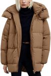 Flygo Womens Hooded Quilted Puffer Jacket Mid-Length Padded Warm Winter Heavyweight Coat Outerwear(Khaki-L)