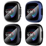 Suoman[4-Pack] for Fitbit Sense 2/Versa 4 Screen Protector Case,Full Around Electroplate Soft TPU Bumper Around Protective Case Cover for Fitbit Sense 2/Versa 4 Smartwatch(Black+Gun Color+Blue+Clear)