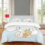 Kawaii Bedding Set Twin Size, Cinnamoroll Bed Set for Girls Kids Teens, Blue Kawaiipuppy Comforter Cover Set Soft,Cute Duvet Cover Set,Girls Room Decor Puppy Quilt Cover