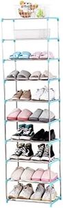 Jucaifu Stackable Small Shoe Rack, Entryway, Hallway and Closet Space Saving Storage and Organization (10-Tier, Blue)