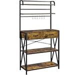 Yaheetech Baker's Rack with 2 Drawers, 5-Tier Kitchen Storage Shelf Unit Microwave Oven Stand with 6 S-Hooks & Adjustable Feet, Industrial Coffee Bar Station, Metal Frame, 90x40x170cm, Rustic Brown