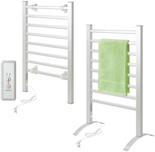 Todeco Sèche-Serviettes Électrique Mural avec 8 Barres et Minuterie, Porte Serviettes et Éche Serviettes Multifonctionnel, 90x53x35.5cm