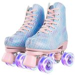 SHEBUYLLI Roller Skates for Women Men, High Top PU Leather Classic Double-Row Roller Skates, Indoor Outdoor Roller Skates for Beginner Ocean Blue (Blue flash wheel,40)