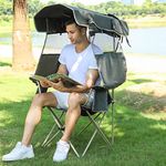 Camping Brothers Camping Chair with Shade Canopy - Outdoor Folding Patio Chair - Includes Retractable Sun Shade, Cup Holder, Side Pockets (Army Green)