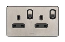 Legrand Synergy Sleek Design 832070 switched double pole socket outlet, 2 gang, 13 A, 250 V AC, brushed stainless steel