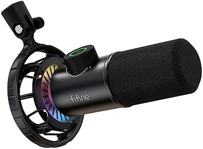 FIFINE USB Microphone Gaming, RGB Dynamiques Micro pour PC, Bouton de Silence & 3,5mm Prise Casque, Plug and Play Microphone Cardioïde pour Diffusion en Continu, Podcasting, Youtube