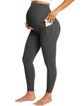 BAYDI Maternity Leggings Over Bump with Pockets Workout Belly Support Stretchy Soft Pregnancy Pants Activewear Pajama Gray