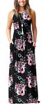 PCEAIIH Women's Casual Sleeveless Maxi Dress Loose Long Dresses with Pockets (M-B-Flower Black)