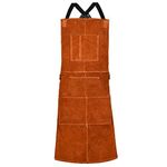 LeaSeek Leather Welding Apron-Heavy Duty Work Shop Apron with 6 Pockets for Welders, Heat and Flame Resistant Tool Apron for Men Women