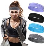 AUXSOUL Sports Headbands for Men and Women, 4 Pcs Sweat Hair Bands Nonslip Wicking Headbands Lightweight Elastic Sweatbands for Yoga, Workout, Tennis, Gym, Basketball, Running