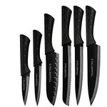 TOUARETAILS 6 Pieces Professional Kitchen Knife Set for Non-Slip Handle with Sharp Manual Sharpening for Chef Cooking Cutting Knife Bread Slicing Knife Set (Black, Stainless Steel)