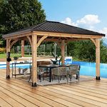 Backyard Discovery Barrington 14 ft. x 12 ft. Hip Roof Cedar Wood Gazebo Pavilion, Shade, Rain, Hard Top Steel Metal Roof, All Weather Protected, Wind Resistant up to 100 mph, Holds up to 10650 lbs