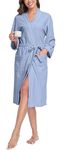 Sopesil Women Waffle Dressing Gowns, Cotton Kimono Robes Soft Luxury Bathrobe Loungewear Sleepwear Spa and Hotel for All Year A-Blue,L