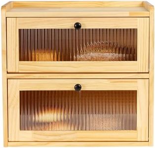 Sunhoo Bread Box for Kitchen Countertop Wooden Bread Storage Container Bin 2 Layer Breadbox Holder Large Capacity Keeper Vintage Farmhouse Food Organizer Pantry Shelf Acrylic Window（Wood color）