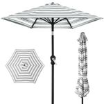 Best Choice Products 10ft Outdoor Steel Polyester Market Patio Umbrella w/Crank, Easy Push Button, Tilt, Table Compatible - Striped Black