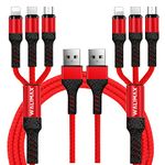 WALIMAX Multi Phone 3 in 1 (Pack of 2) Charging cable 1.2m Charging Lead with Micro USB, USB C Type,For Iphone, Connectors for ANDROID, LG, Samsung, Nokia, Huawei, Kindle, Lenovo, Sony, HTC (Red)