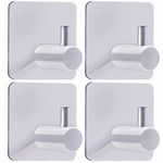 Mairhie Self Adhesive Wall Hooks 4 Pack, Silver Stick on Coat Hooks Wall Mounted, Sticky Towel Hooks for Bathrooms Door Kitchen, Heavy Duty Hook for Hanging Towels Key Hat Robe (Silver)