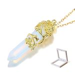 KAYZON Crystal Necklace for Women, Healing Crystal Stone Necklace Opalite Quartz Pendant Point Gold Flower Wrapped Chakra Necklace for Balancing Yoga Meditation Jewellery Gifts