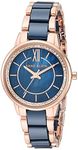 Anne Klein Women's AK/3344NVRG Premium Crystal Accented Rose Gold-Tone and Navy Blue Ceramic Bracelet Watch, Navy Blue/Rose, Dress