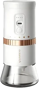 Coffee Grinder Electric Oceanrich G2,Type-C Rechargeble Coffee Bean Grinder,White Portable Electric Ceramic Conical Burr Coffee Grinder,Adjustable Settings for Espresso,Drip And More