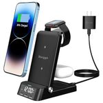 Barggn 4 in 1 Wireless Charging Station for Apple Devices,Fast Wireless Charger with Alarm Clock for iPhone 15/14/13/12/11 Series,for iWatch,for Airpods(with 20W Adapter)