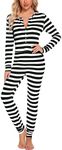 LecGee Womens Onesie Pajama Jumpsuits Adult One Piece Stripe Sleepwear Button Bodysuit Modal Underwear Set Long Sleeve Union Suit