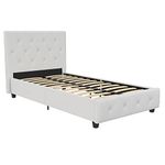 DHP Dakota Upholstered Faux Leather Platform Bed with Wooden Slat Support and Tufted Headboard and Footboard - Twin Size (White)