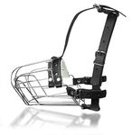 Dog Chrome Metal Muzzles Wire Basket Adjustable Leather Straps (№3+) Snout Circumference is 9.4-10.2 in, Length is 3.5-4.1 in