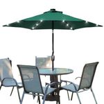 Invezo Led Metal center Pole Center Pole Outdoor Garden Umbrella with Solar Panel (9 ft dia) with Base (Green)