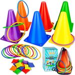 Eocolz 3 in 1 Carnival Games Set, Soft Plastic Cones Bean Bags Ring Toss Games for Kids Birthday Party Outdoor Games Supplies 32 Piece Combo Set