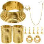 RDKOEAKEL 7 PCS African National Vintage Gold Flamboyant Jewelry Set Egypt Choker Bracelet African Nose Rings Hoop Chain Earrings for women, Resin, Plastic, Alloy, Goldstone