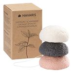 Navaris Konjac Sponges - Set of 3 - Facial & Body Natural Konjac Sponge Puffs - Exfoliating & Cleansing Sponges for Bath & Shower - Pink, Black, White