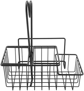 G.E.T. 4-31698 Black Metal Three Compartment Condiment Caddy with Menu Iron Powder Coated Table Caddies Collection