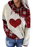 BOFETA Lady Mother's Bear Printed Plus Size Mom Hooded Pullover Hooded Sweatshirt with Pockets Heart S