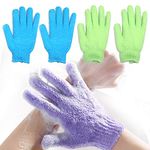 niki28 2 Pair Exfoliating Body Gloves Bath Scrub Wash Mitts Skin Massage Sponge Towel Deep Cleansing Dead Skin Brush Scrub Luxury Spa Loofah (Blue & Green)