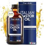 Pharmlitalia Pure Castor Oil Organic Cold Pressed Unrefined Glass Bottle - Hexane free Castor Oil for face, hairs, Eyelashes, Skin care and Nails - aceite de castor organico puro - 500ml