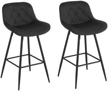 EUGAD Taburetes Altos de Cocina, Set de 2 Taburetes Barra Bar con Respaldo, Sillas Altas de Terciopelo, Taburetes para Cocina Isla Bistro, Sillas Tapizadas, Negro, 1068BY-2