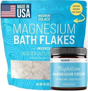 Magnesium Flakes for Bath, 10 lbs + Nighttime Magnesium Cream That Comes Inside The Bag