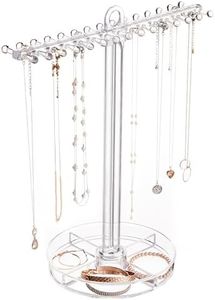 STORi Clear Plastic Hanging Jewelry Organizer | Holds 30 Individual Necklaces on the Pegs & Sorts Small Jewelry in the Bottom Divided Holder | Made in USA