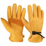 OZERO Cowhide Leather Work Gloves Stretchable Puncture and Cut Resistant for Industry, Construction, Farm, Garden (X-Large)