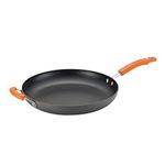 Rachael Ray Hard Anodized II Nonstick 14-Inch Skillet with Helper Handle, Gray with Orange Handle