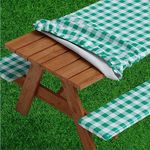 Sorfey Picnic Table cover with Bench Covers -Fitted with Elastic, Vinyl with Flannel Back, Fits for Table 30"x 60" Rectangle,Water Proof, Checked green Design