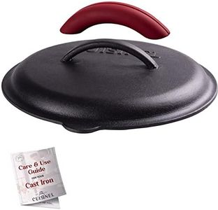 Cuisinel Cast Iron Lid - Fits 10"-Inch Lodge Skillet Frying Pans or Braiser + Silicone Handle Holder + Care Guide - 25.4-cm Pre-Seasoned Universal Replacement Cover - Indoor/Outdoor, Fire, BBQ Safe