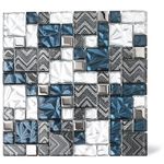 Elephantile Blue White Glass Tile for Kitchen Bathroom Backsplash Wall Versailles Pattern Mosaic [Set of 5]