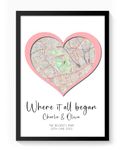 Where it all began couples print of where it all started Weddings Anniversary Valentines Gift heart map location