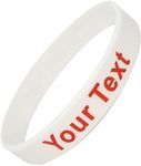 FREYOLI 50 Custom Rubber Bracelets Personalized Silicone Wristbands Customized Debossed Bracelets Bulk for Business, Wedding, Support, Events, Awareness (White)