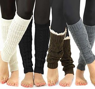 TeeHee Fashion Cute Cable Knit Leg Warmers 4pairs with Gift Box Lace Crechet 80s Vintage Socks Girls (Assorted A)