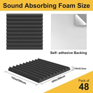 JBER Acoustic Foam Panels 48-Pack – Black Soundproof Wall Tiles